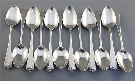 A set of twelve George III silver Old English shell pattern silver teaspoons, 8.1oz